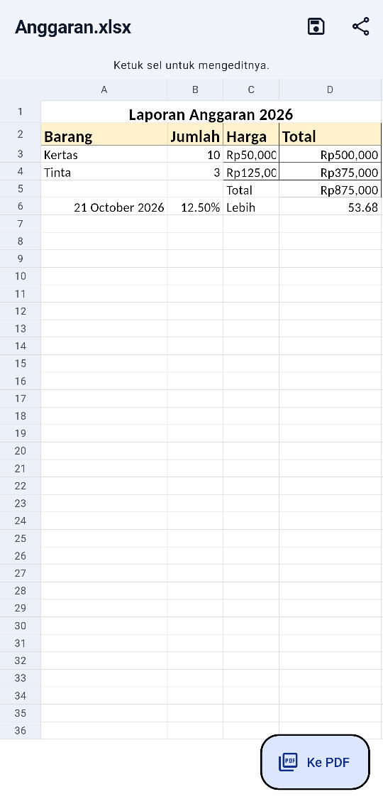 Editing an Excel sheet in MesinPDF